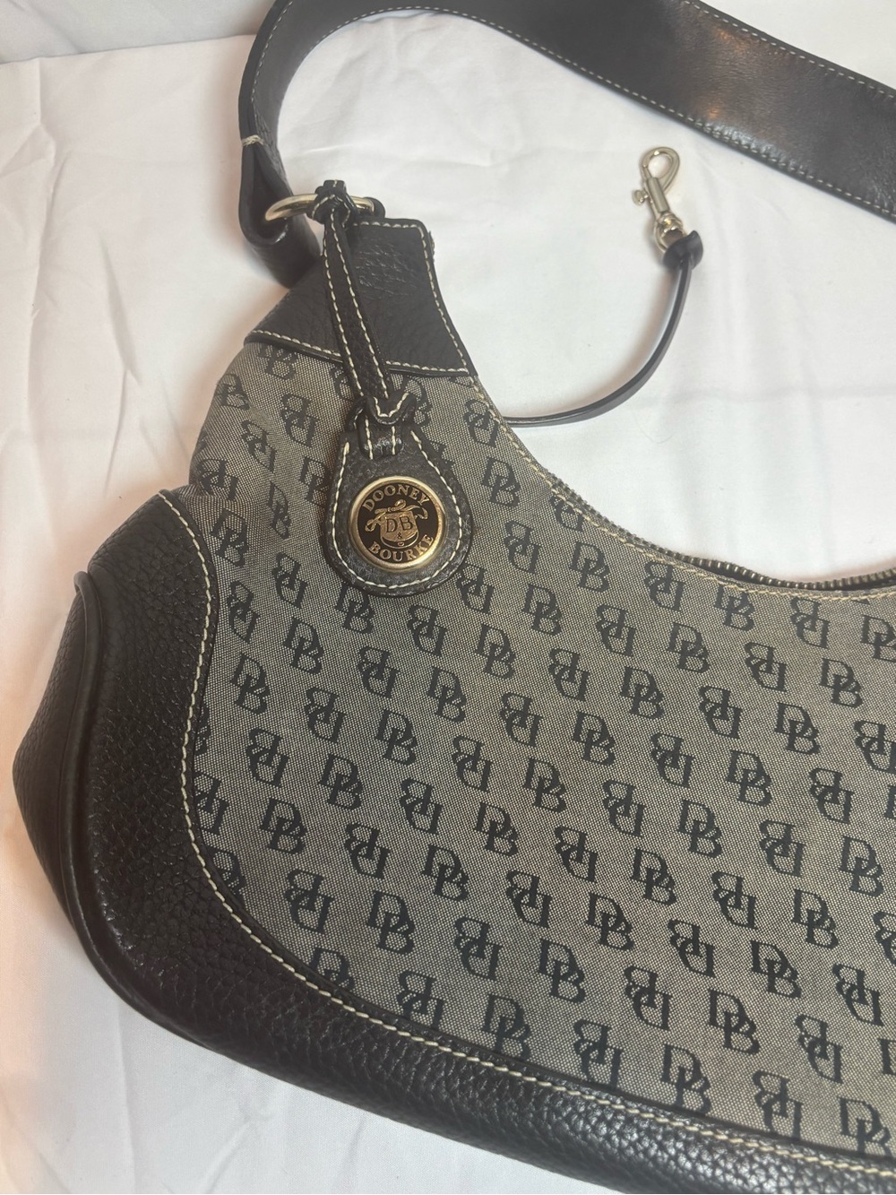 Dooney & Bourke Black and Beige Logo Hobo Shoulder Bag